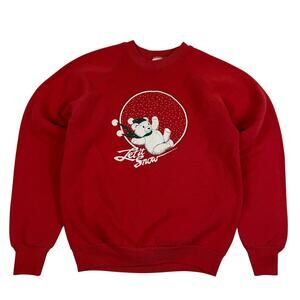 Vintage Let it Snow Winter Christmas Teddy Bear Red Crewneck Fits like Small